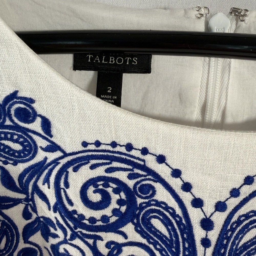Talbots White Mini Dress with Blue Embroidery - Picture 3 of 6